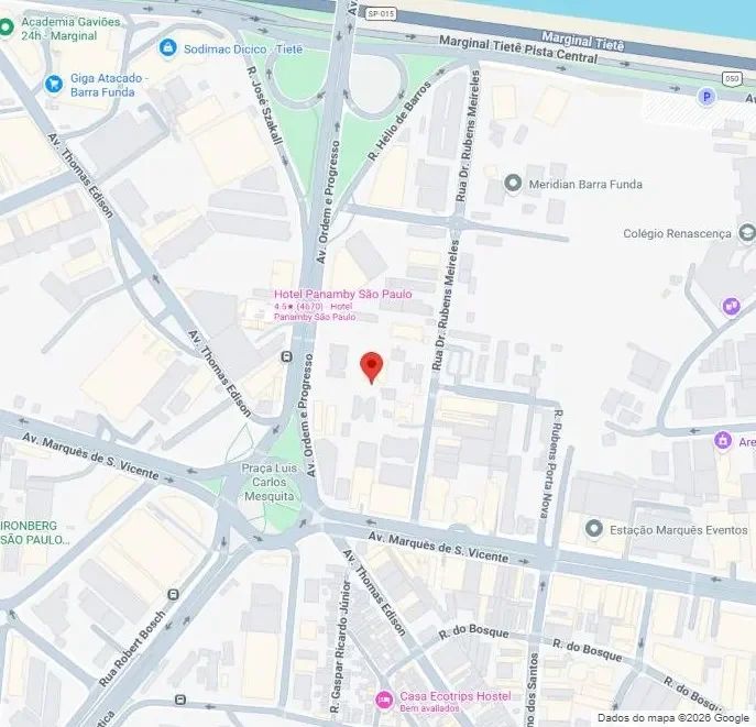 Mapa com a localização do FRK Advogados na Barra Funda, São Paulo