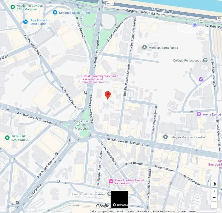 Mapa com a localização do FRK Advogados na Barra Funda, São Paulo